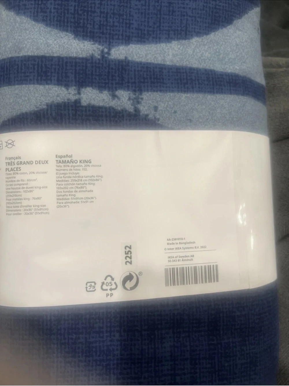 Ikea JORDRANUNKEL King Duvet Cover & 2 Pillowcases Bed Set Dark Blue Circles
